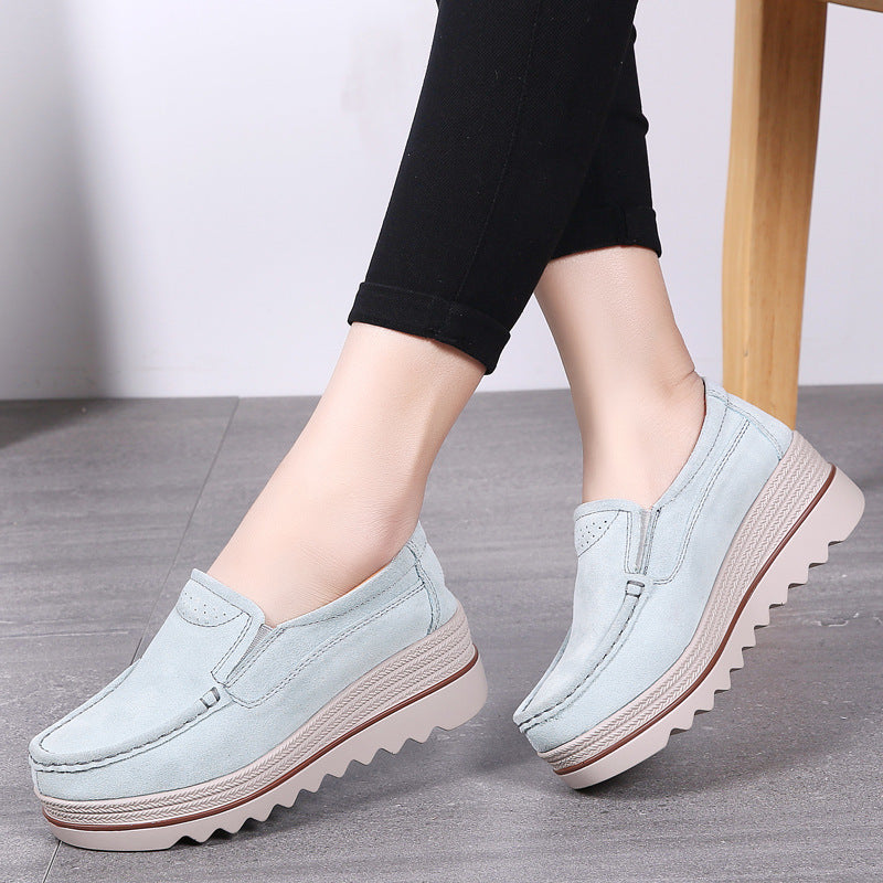 Thick-soled Flat Shoes Anti-slip Suede Height Increasing Shoes For Women