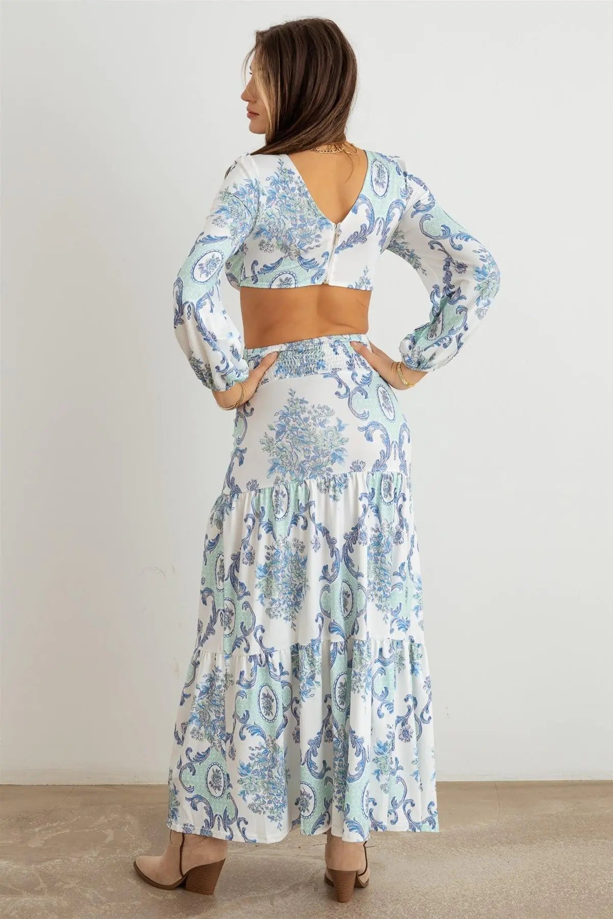 Paisley Criss-Cross O-Ring Open Back Maxi Dress