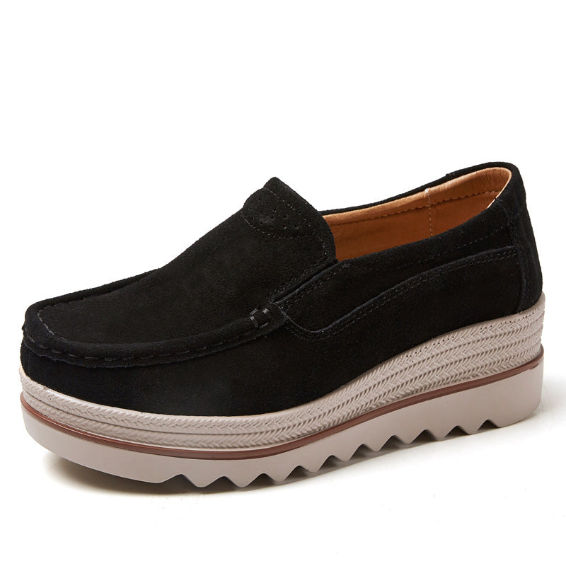 Thick-soled Flat Shoes Anti-slip Suede Height Increasing Shoes For Women