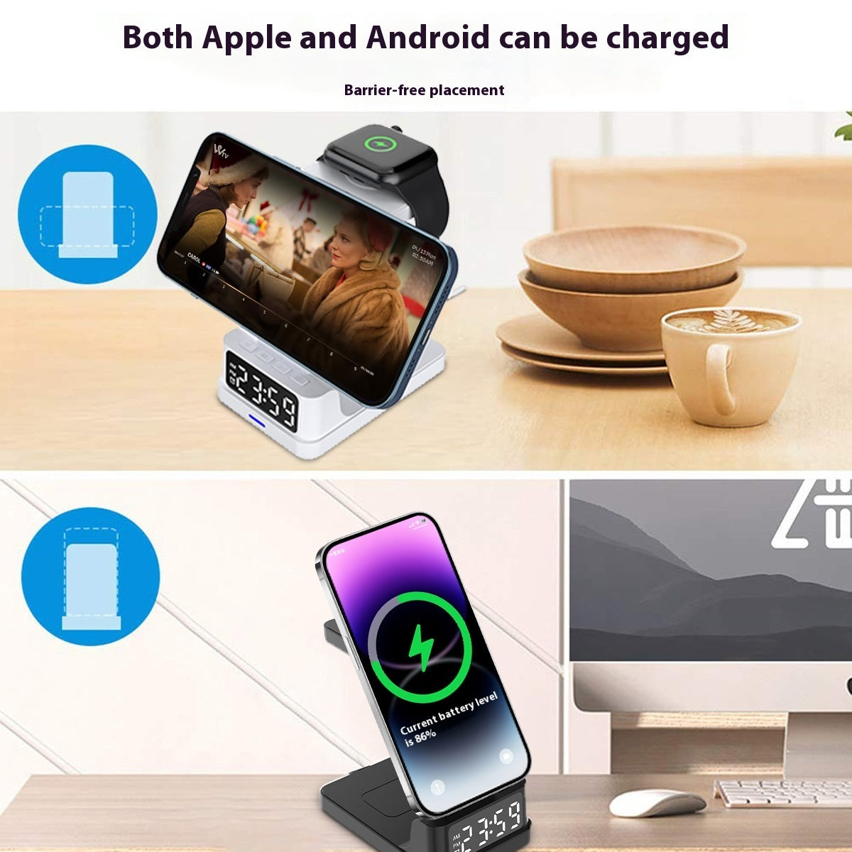 Magnetic Three-in-one 15W Wireless Charger With Clock