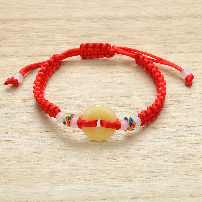 Handwoven Bunbun Red Rope Bracelet Copper Coin Bracelet