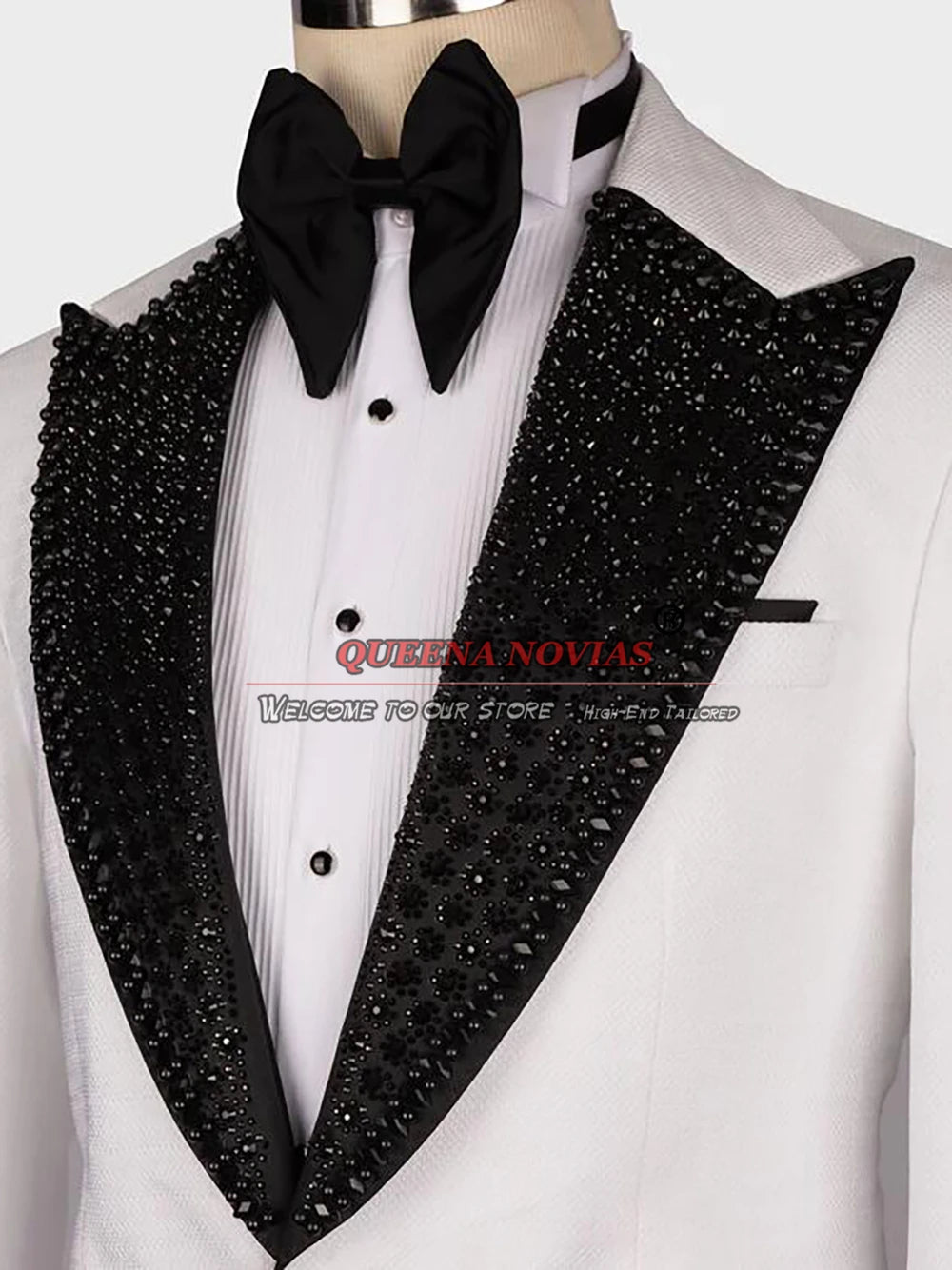 Black Groom Wedding Suits For Men Luxury Crystals Beading Jacket Vest Pants 3 Pieces Prom Tuxedos Tailor-Made Male Clothing 2024