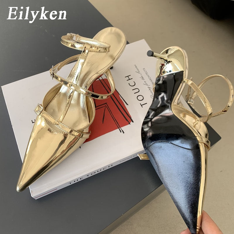 Eilyken Spring New Gold Silver Pumps Women Fashion Pointed Ladies Elegant Thin High Heel Hollow Out Dress Sandalias De Mujer
