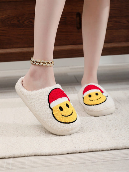 New home cute cartoon smiling face Christmas hat Christmas tree cotton slippers for men and women couples warm cotton slippers