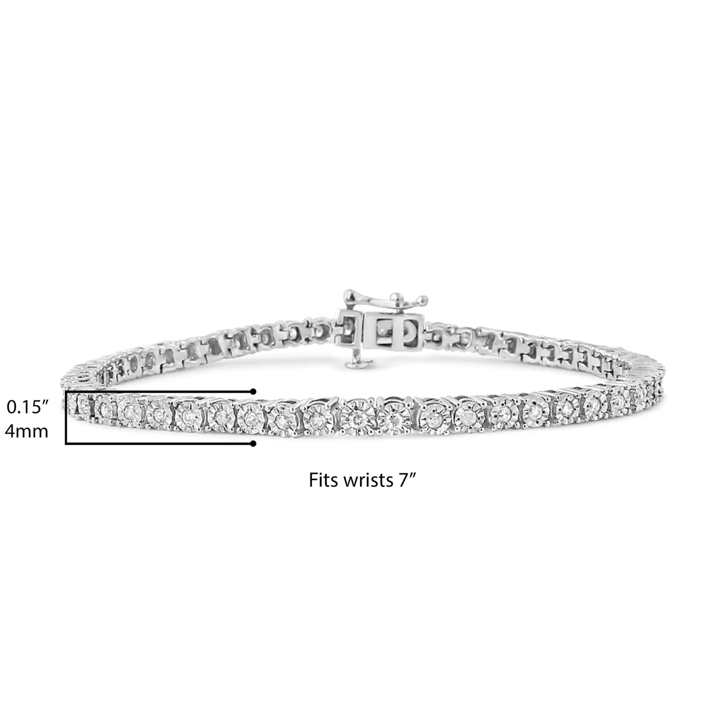 .925 Sterling Silver 1.0 Cttw Miracle - Set Diamond Round Faceted Bezel Tennis Bracelet (I - J Color, I3 Clarity) - Jaazi Intl