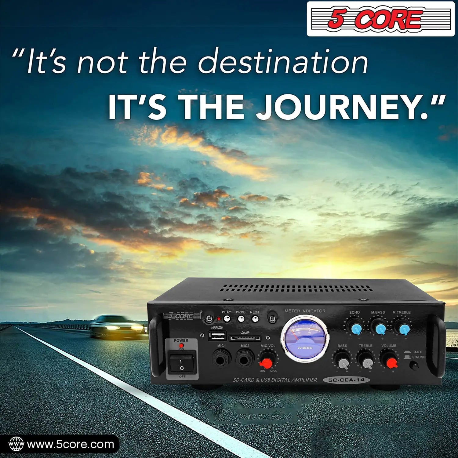 5Core Dual Channel Car Amplifier 300W Sub Woofer Speaker Receiver with USB + SD Card + 2 Mic - Jaazi Intl