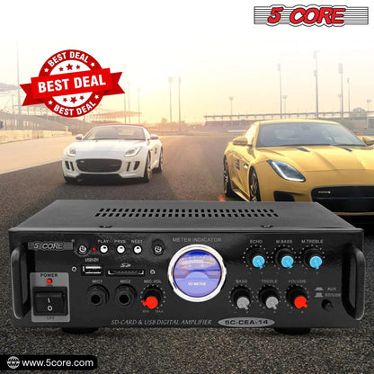 5Core Dual Channel Car Amplifier 300W Sub Woofer Speaker Receiver with USB + SD Card + 2 Mic - Jaazi Intl