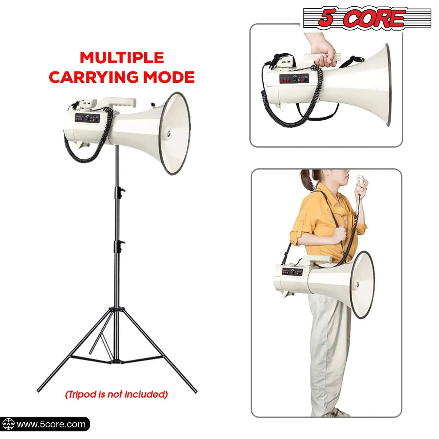 5Core Megaphone Bullhorn Speaker 100W Professional Bull Horn Battery Power Megafono 2000Yard Range - Jaazi Intl