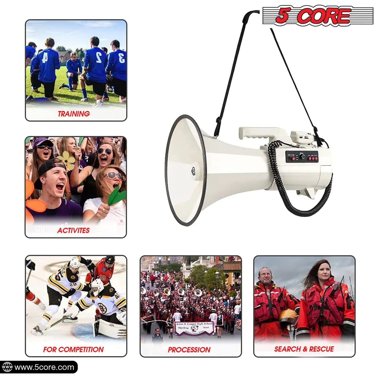 5Core Megaphone Bullhorn Speaker 100W Professional Bull Horn Battery Power Megafono 2000Yard Range - Jaazi Intl