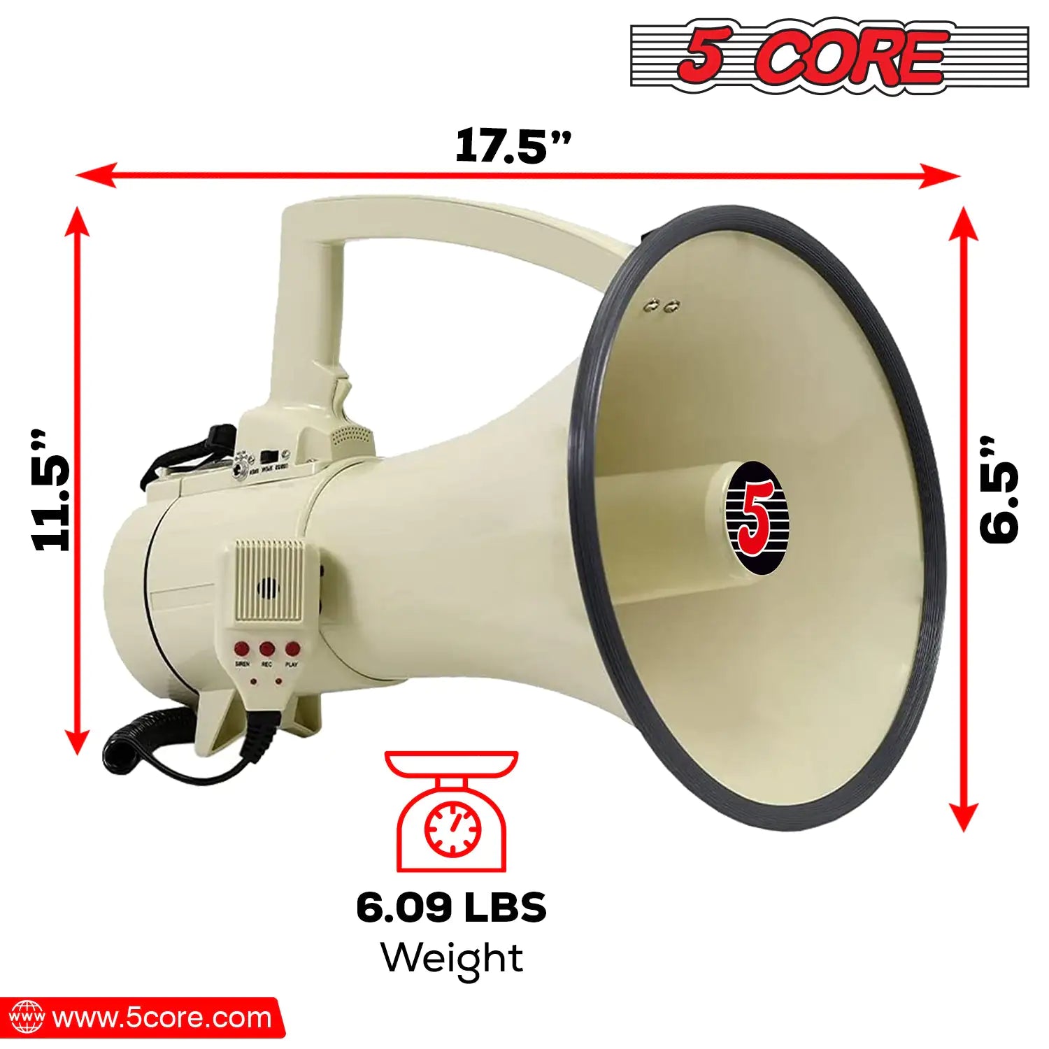 5Core Megaphone Bullhorn Speaker 100W Professional Bull Horn Battery Power Megafono 2000Yard Range - Jaazi Intl