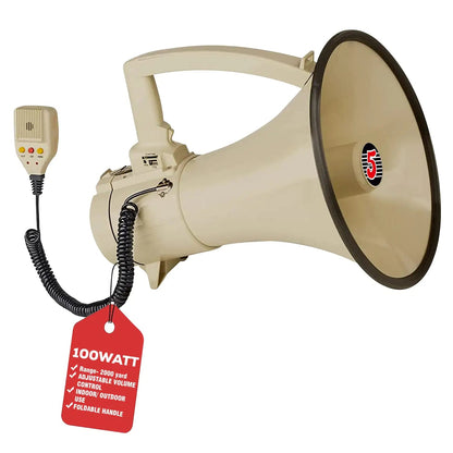 5Core Megaphone Bullhorn Speaker 100W Professional Bull Horn Battery Power Megafono 2000Yard Range - Jaazi Intl