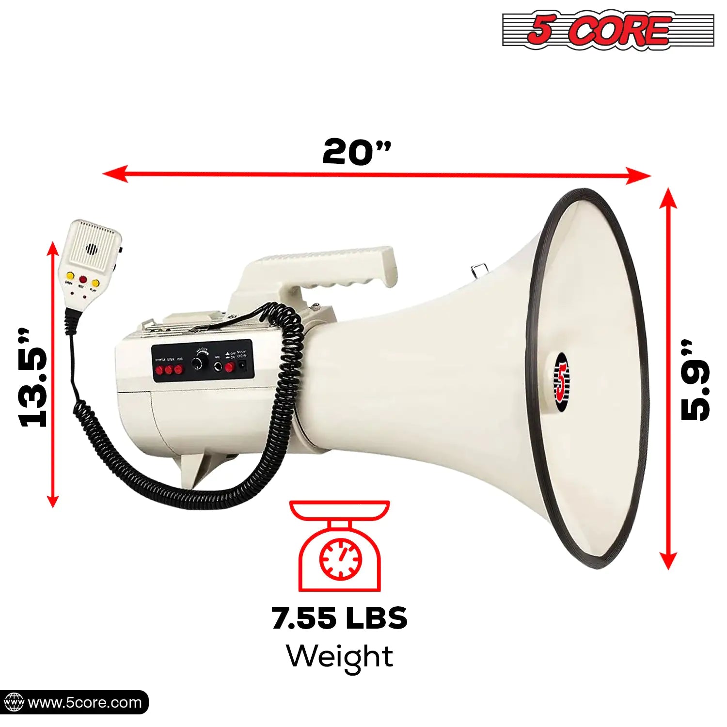 5Core Megaphone Bullhorn Speaker 100W Professional Bull Horn Battery Power Megafono 2000Yard Range - Jaazi Intl