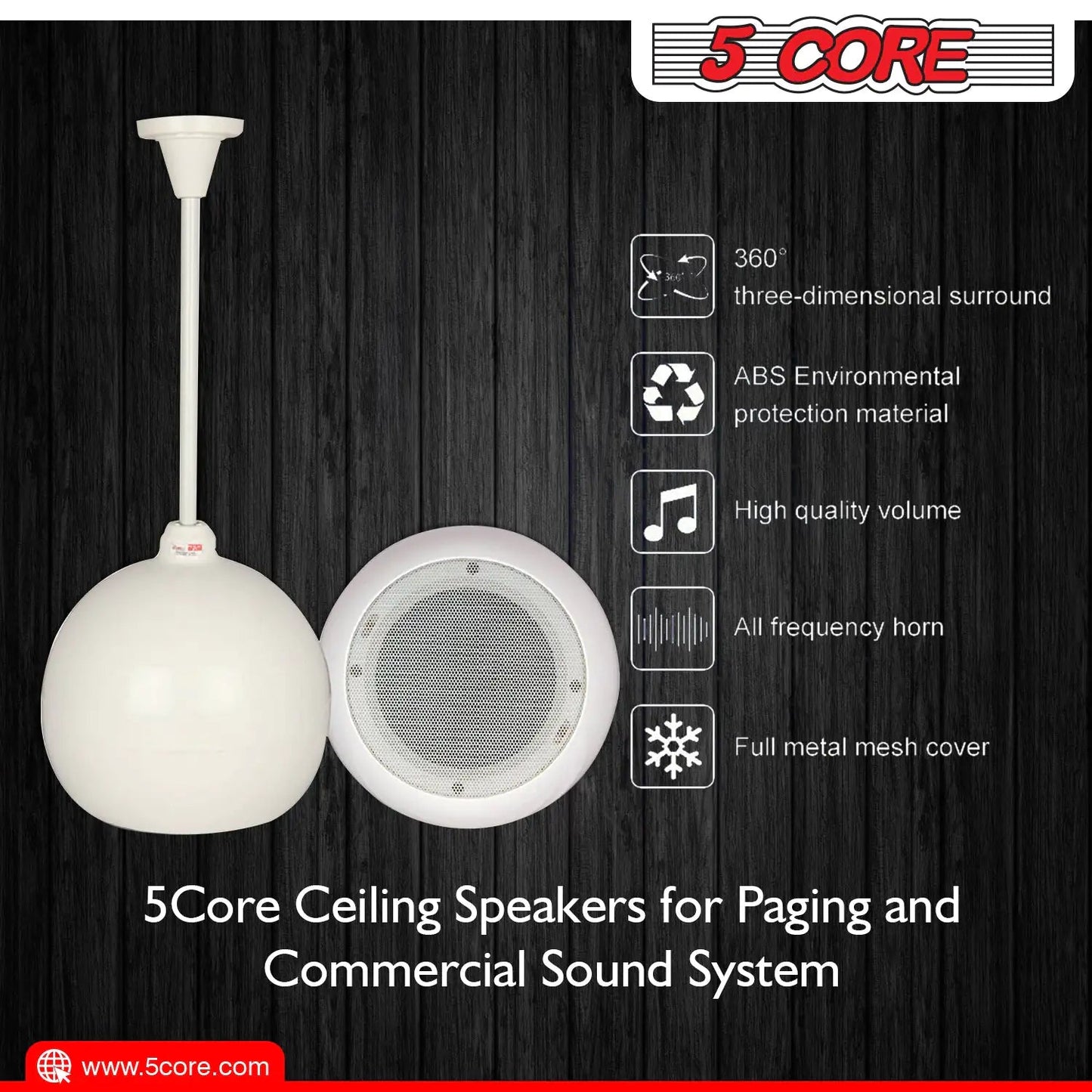 5Core Pendant Hanging Wall Speaker 15W Commercial Ceiling Mount speakers 8 Ohm Office Home Restaurant - Jaazi Intl