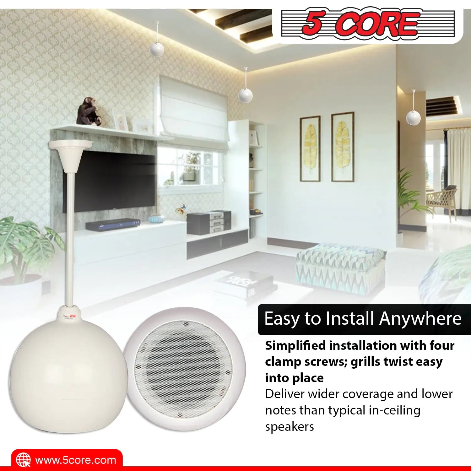 5Core Pendant Hanging Wall Speaker 15W Commercial Ceiling Mount speakers 8 Ohm Office Home Restaurant - Jaazi Intl