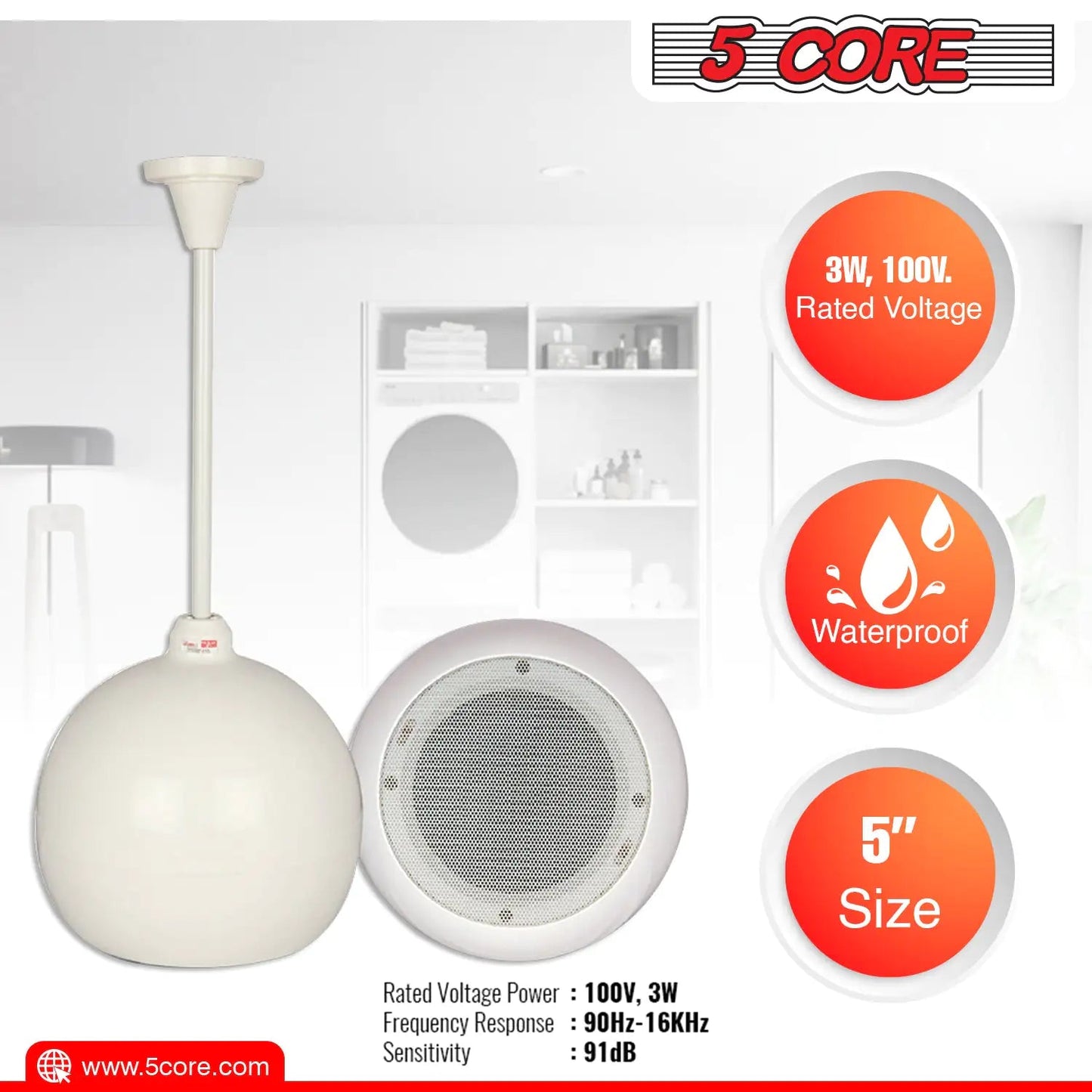 5Core Pendant Hanging Wall Speaker 15W Commercial Ceiling Mount speakers 8 Ohm Office Home Restaurant - Jaazi Intl