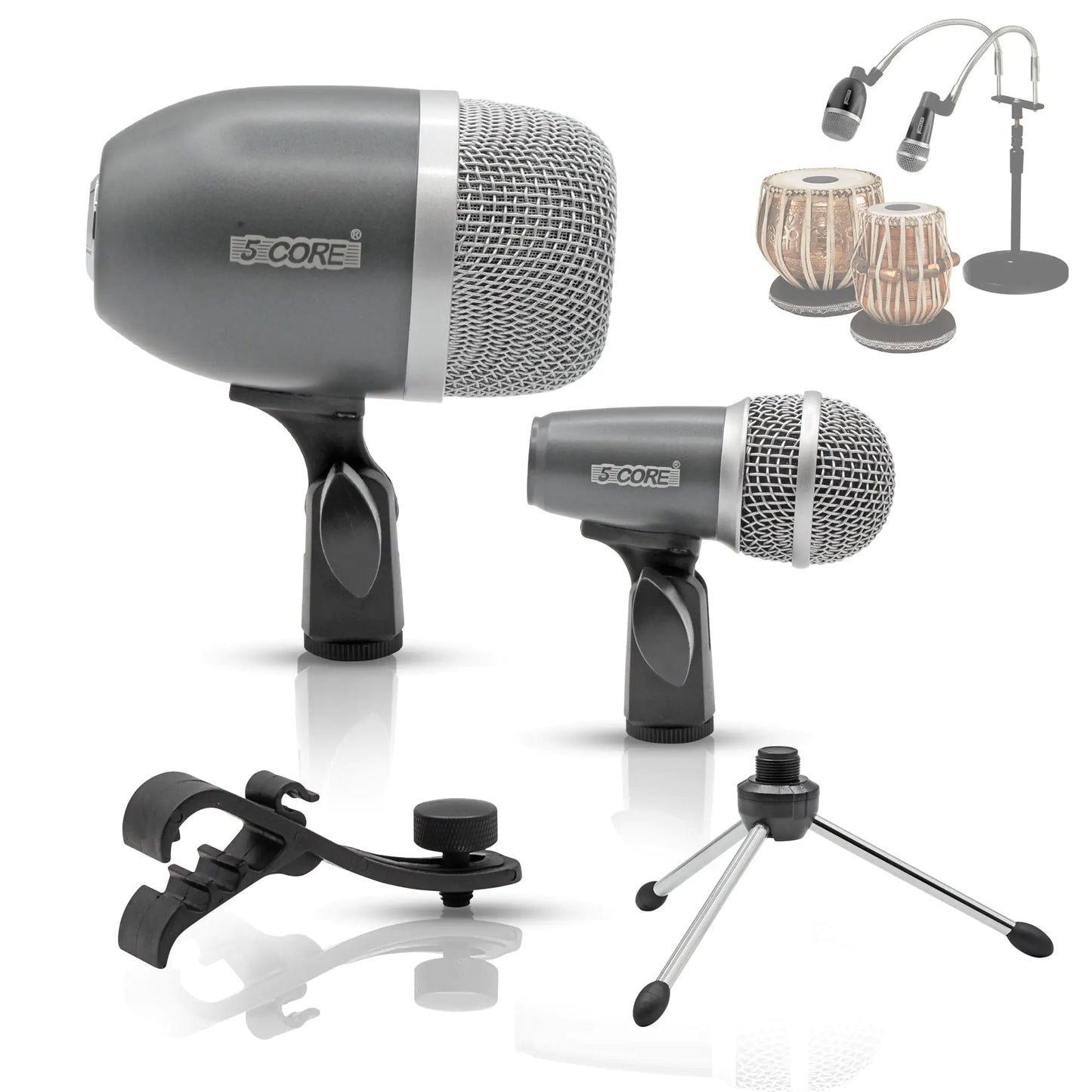 5Core Tabla Microphone Set Uni - Directional XLR Kick Snare Bayan Dayan Instrument Mic - Jaazi Intl