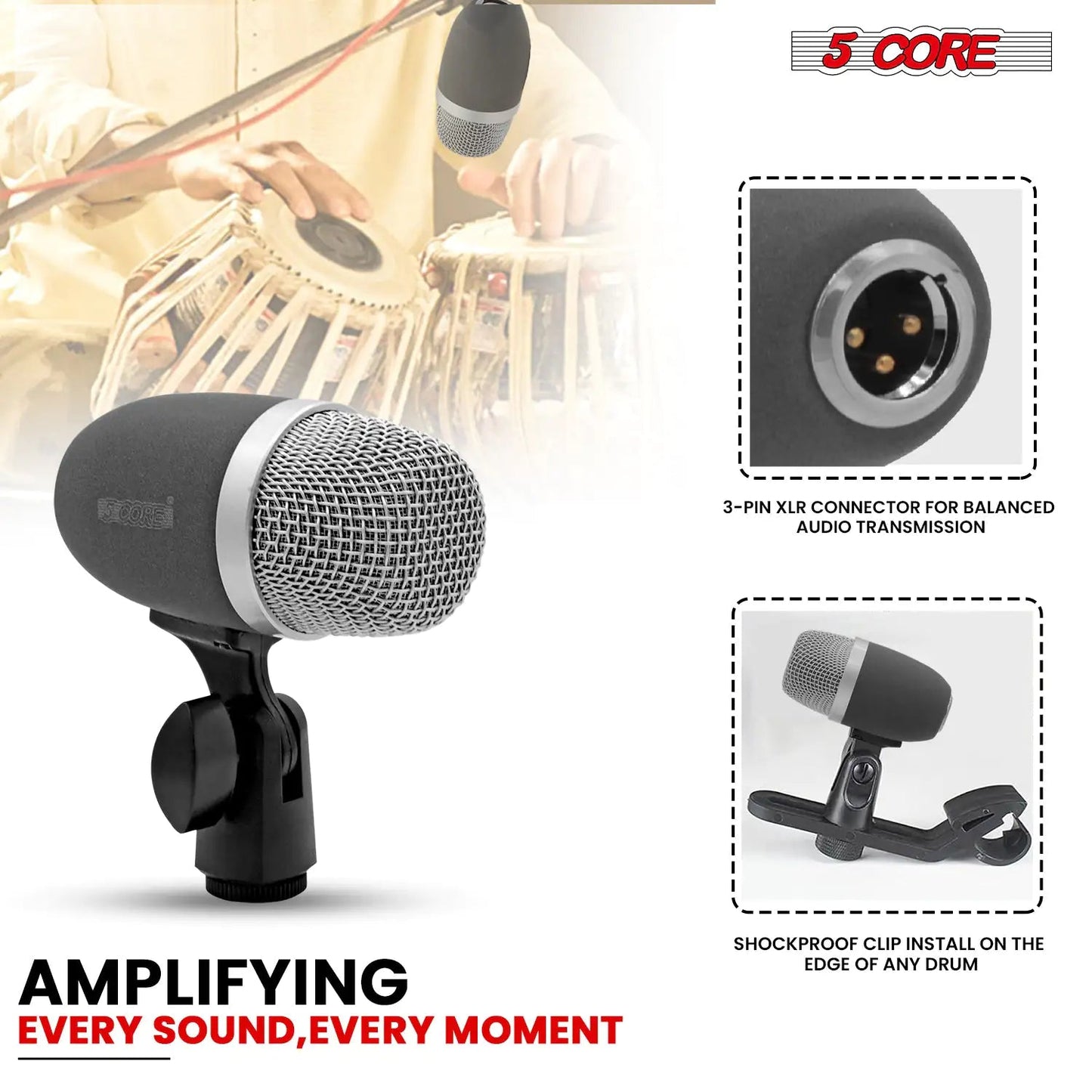 5Core Tabla Microphone Set Uni - Directional XLR Kick Snare Bayan Dayan Instrument Mic - Jaazi Intl