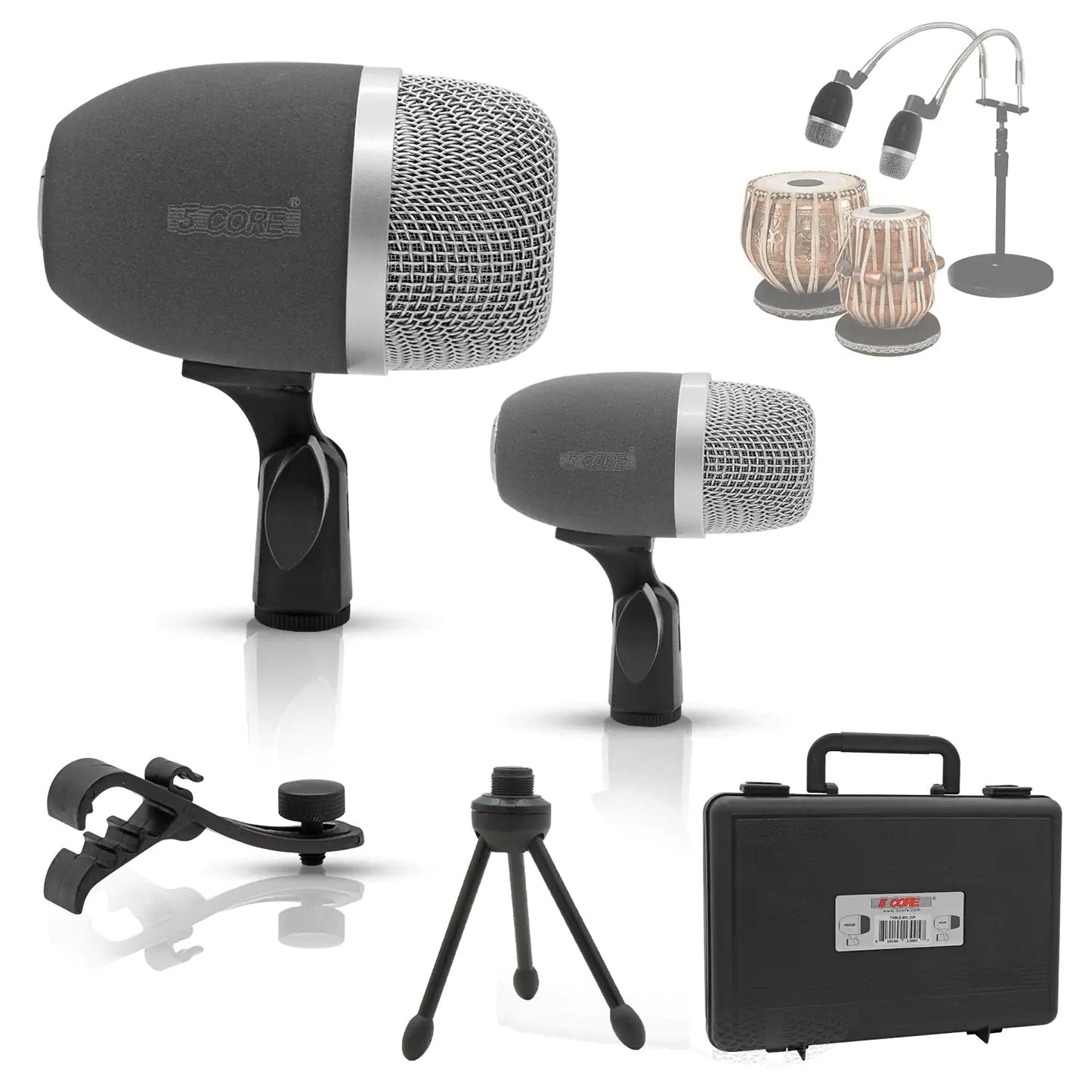 5Core Tabla Microphone Set Uni - Directional XLR Kick Snare Bayan Dayan Instrument Mic - Jaazi Intl