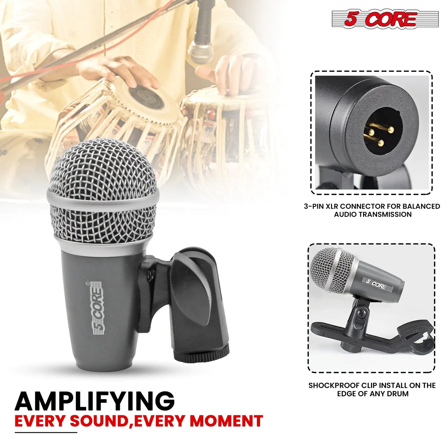 5Core Tabla Microphone Set Uni - Directional XLR Kick Snare Bayan Dayan Instrument Mic - Jaazi Intl