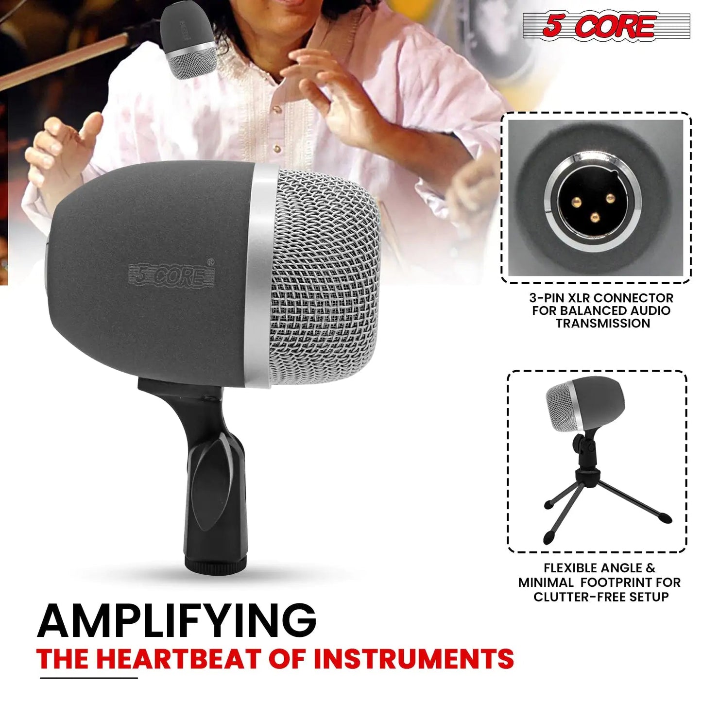 5Core Tabla Microphone Set Uni - Directional XLR Kick Snare Bayan Dayan Instrument Mic - Jaazi Intl