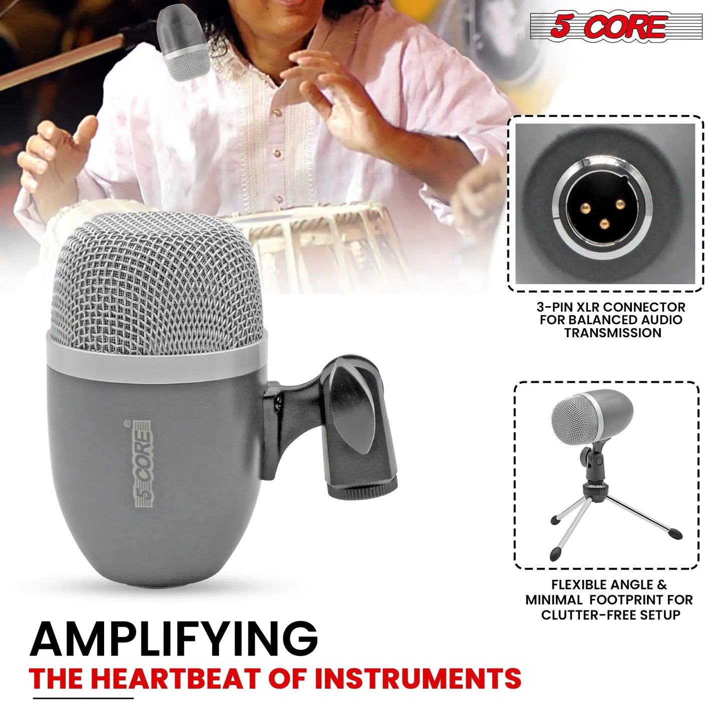 5Core Tabla Microphone Set Uni - Directional XLR Kick Snare Bayan Dayan Instrument Mic - Jaazi Intl