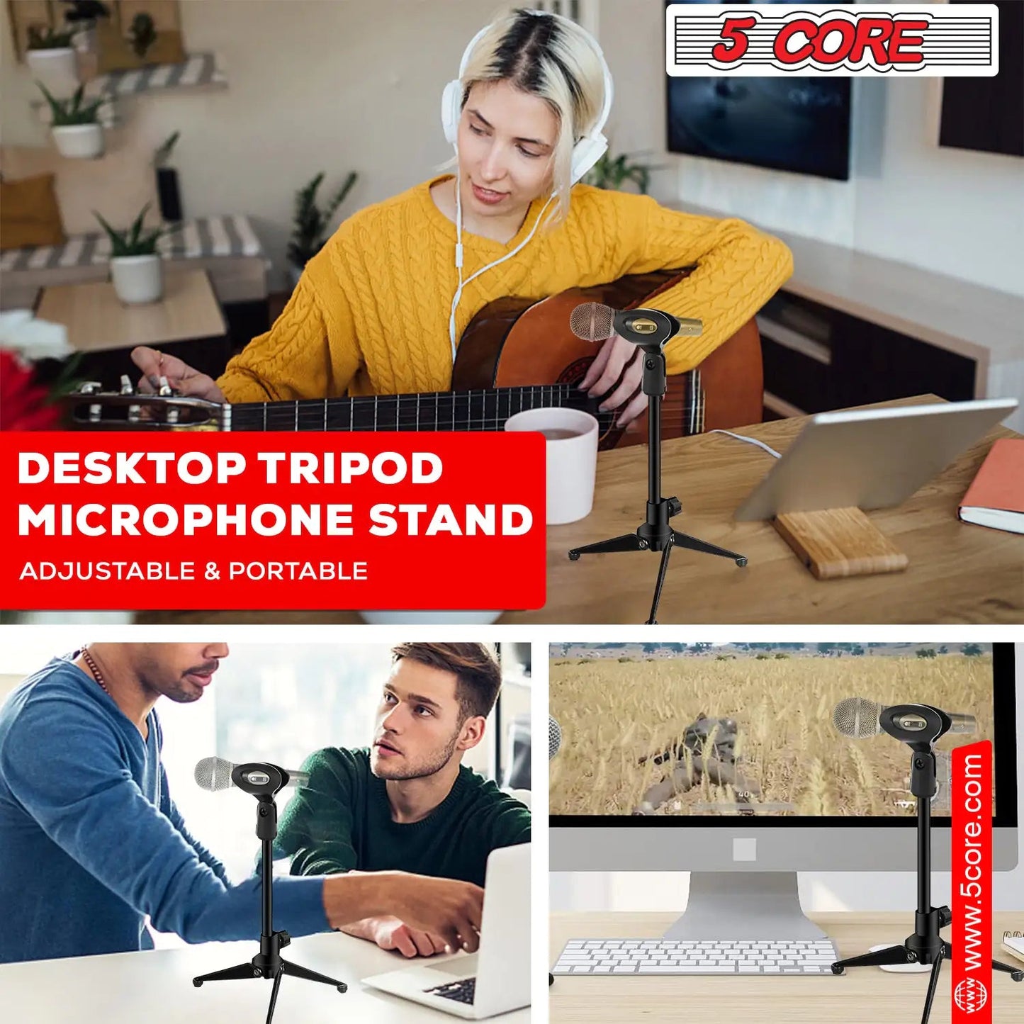 5Core Tripod Desktop Mic Stand Universal Desk Microphone Holder Table Top Stands - Jaazi Intl