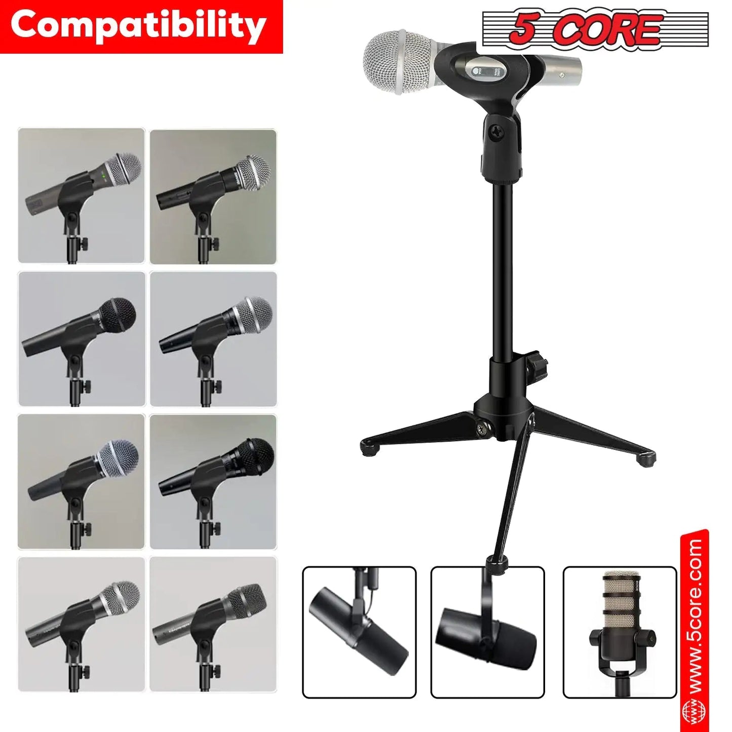 5Core Tripod Desktop Mic Stand Universal Desk Microphone Holder Table Top Stands - Jaazi Intl