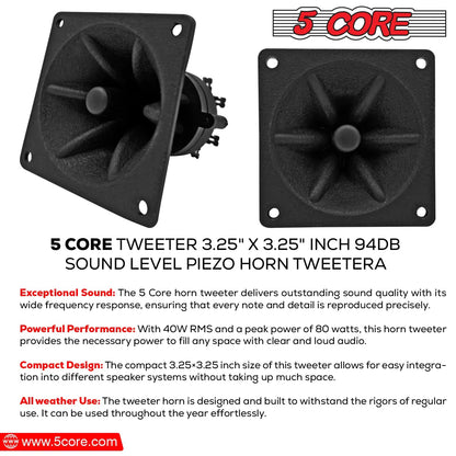 5Core Tweeter 3.25" x 3.25" 40W Component Square Driver Replacement Piezo Super Horn - Jaazi Intl