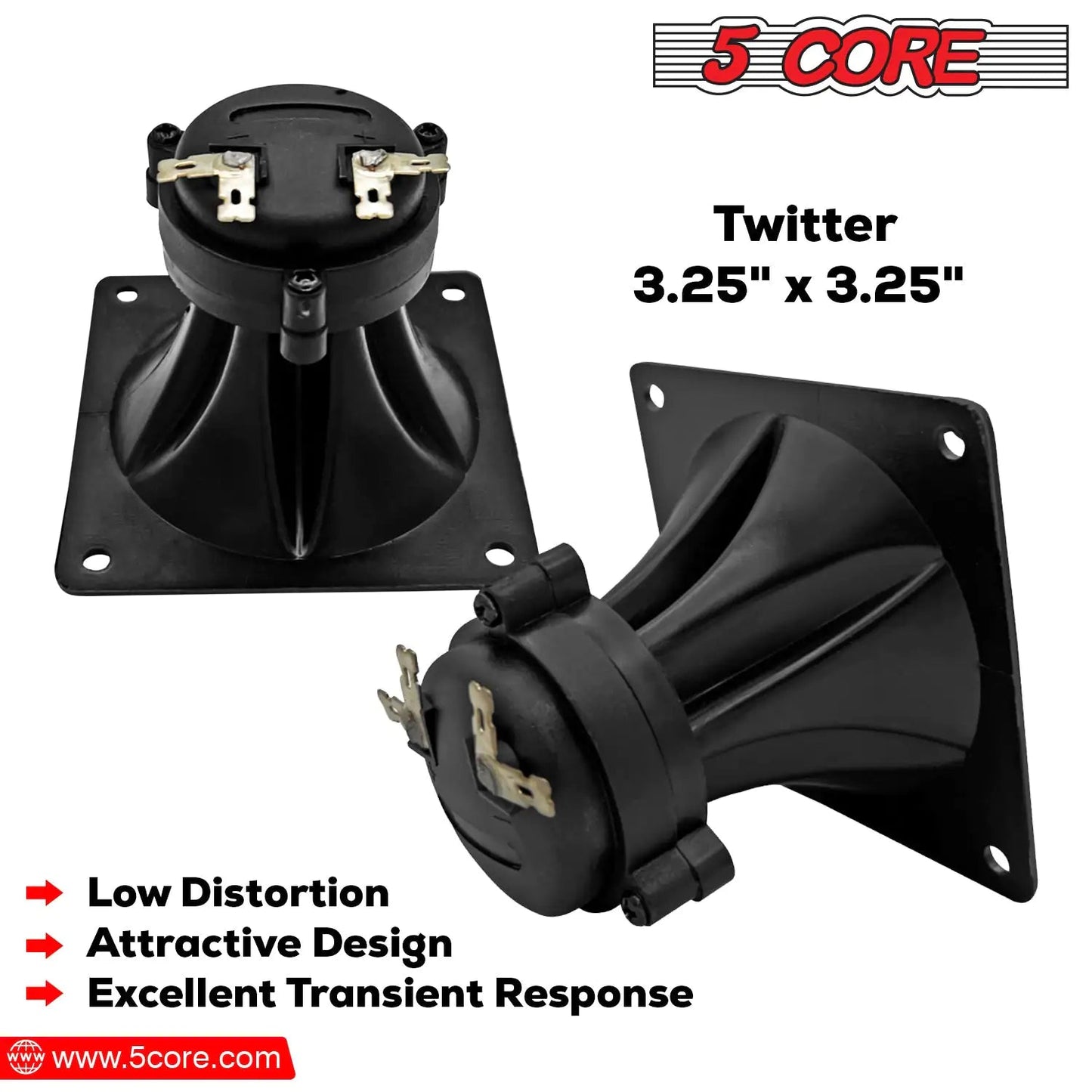 5Core Tweeter 3.25" x 3.25" 40W Component Square Driver Replacement Piezo Super Horn - Jaazi Intl