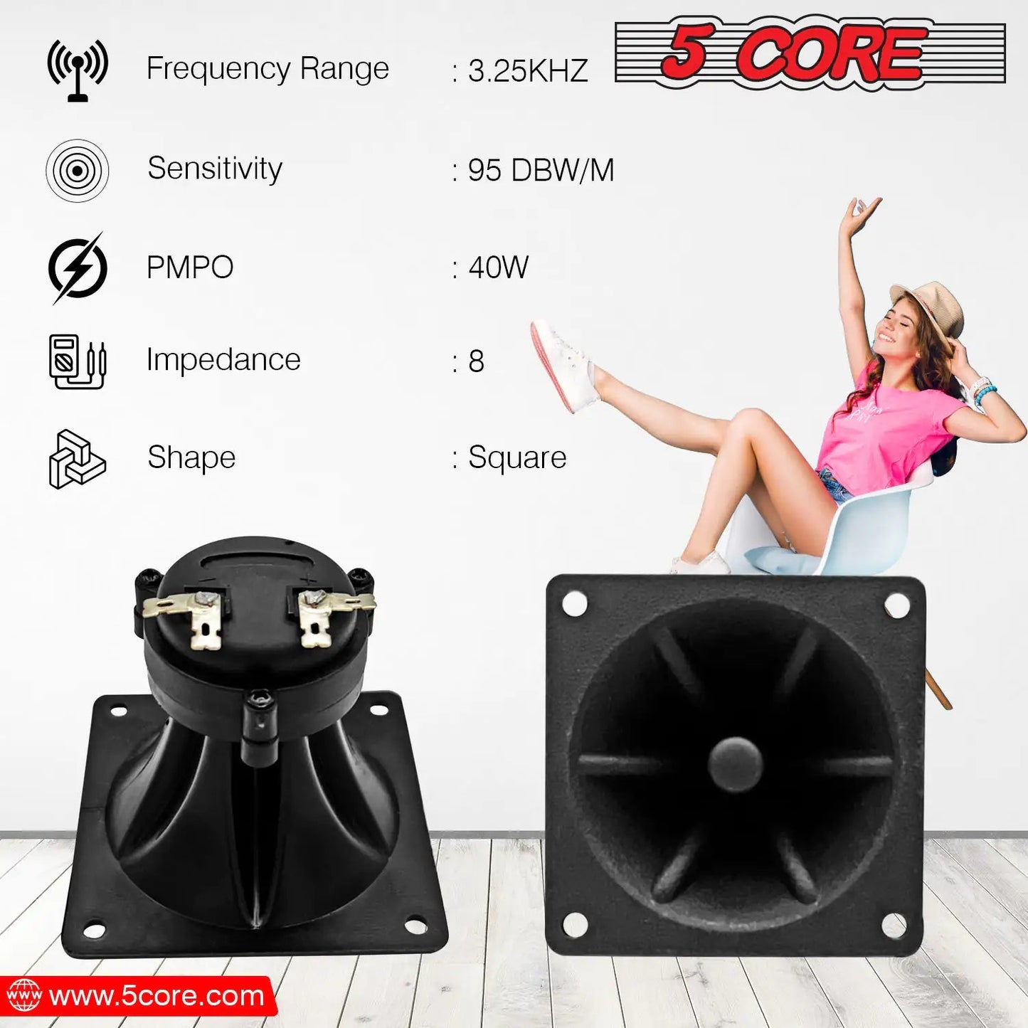 5Core Tweeter 3.25" x 3.25" 40W Component Square Driver Replacement Piezo Super Horn - Jaazi Intl