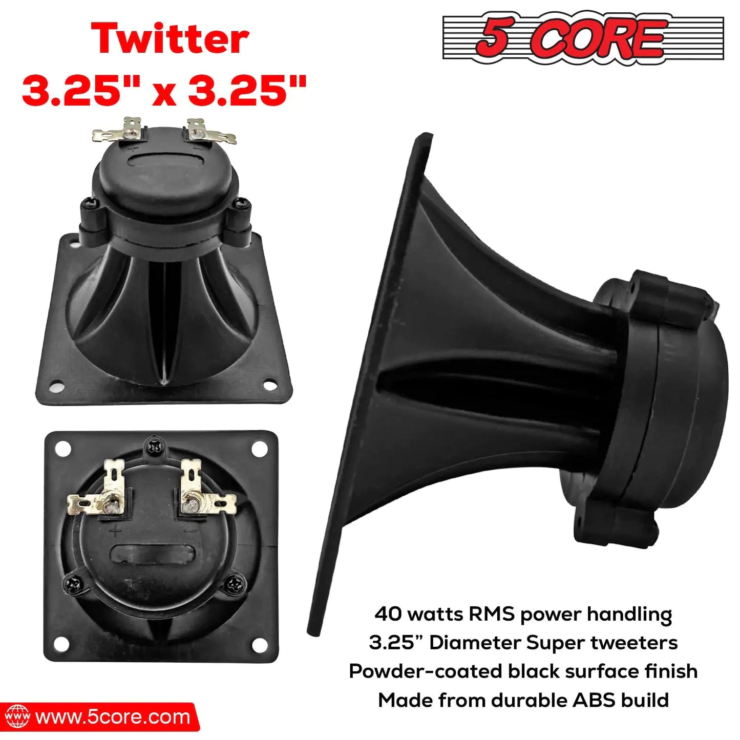 5Core Tweeter 3.25" x 3.25" 40W Component Square Driver Replacement Piezo Super Horn - Jaazi Intl