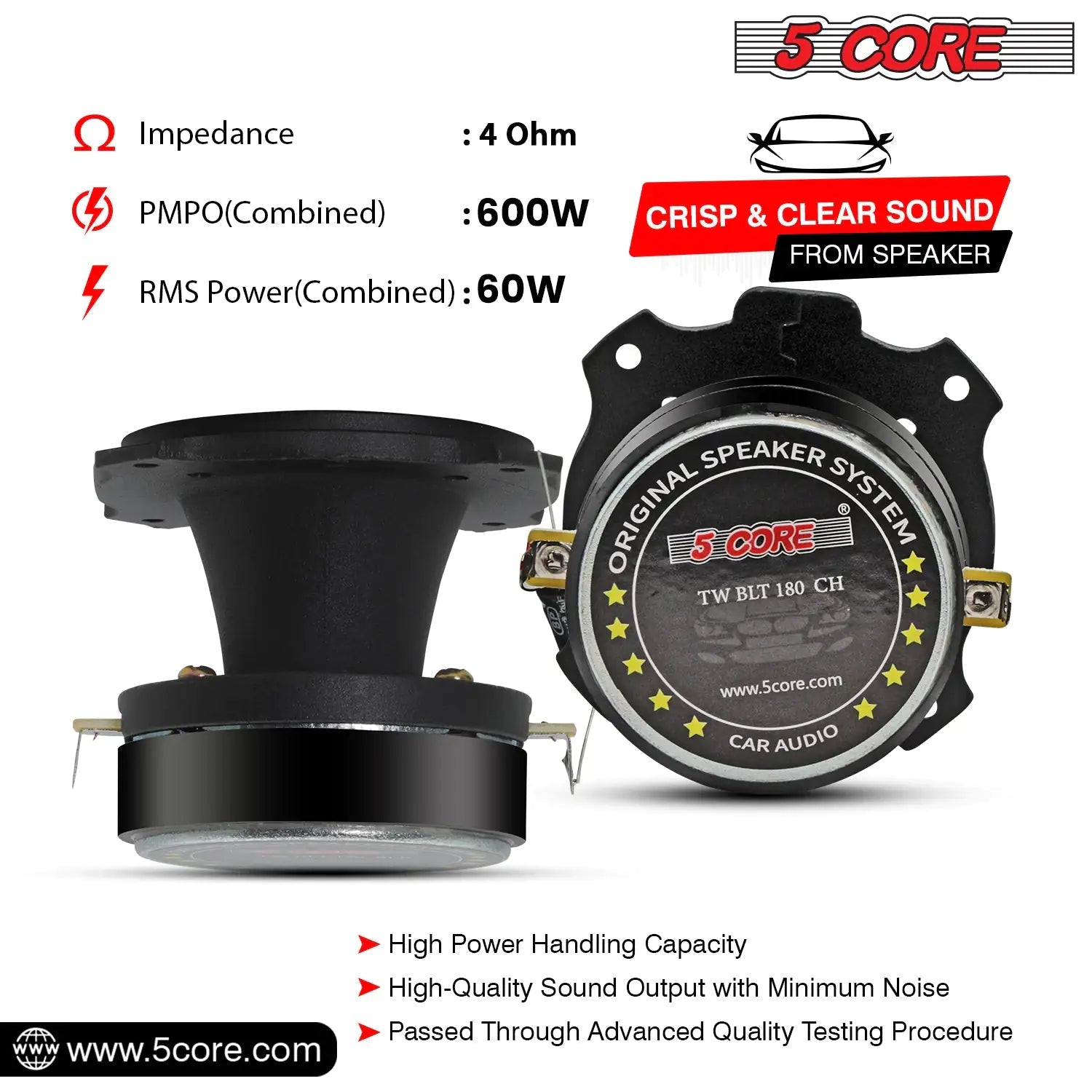 5Core Tweeters Speakers Car Audio Pair 600W Peak 3.5 Inch Super Bullet Tuiters Para Sonido Para Carro - Jaazi Intl