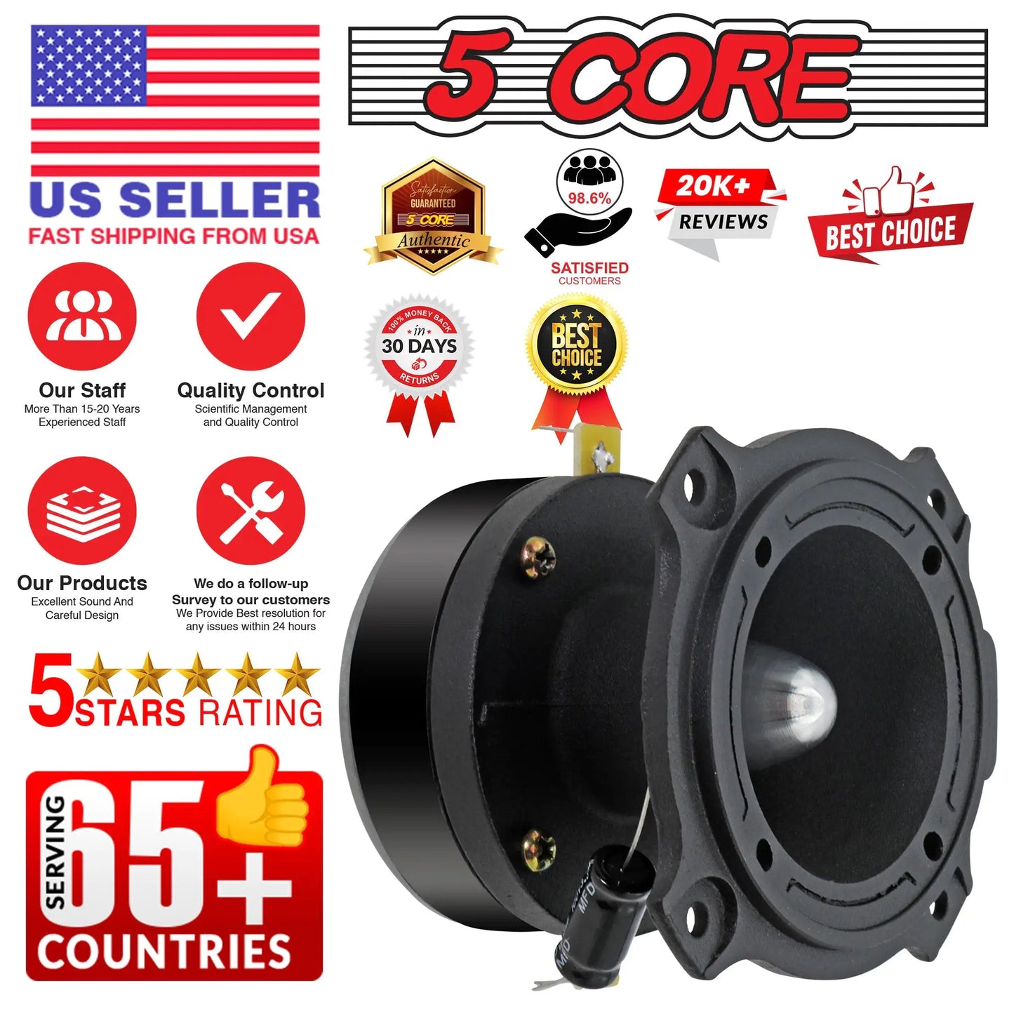 5Core Tweeters Speakers Car Audio Pair 600W Peak 3.5 Inch Super Bullet Tuiters Para Sonido Para Carro - Jaazi Intl