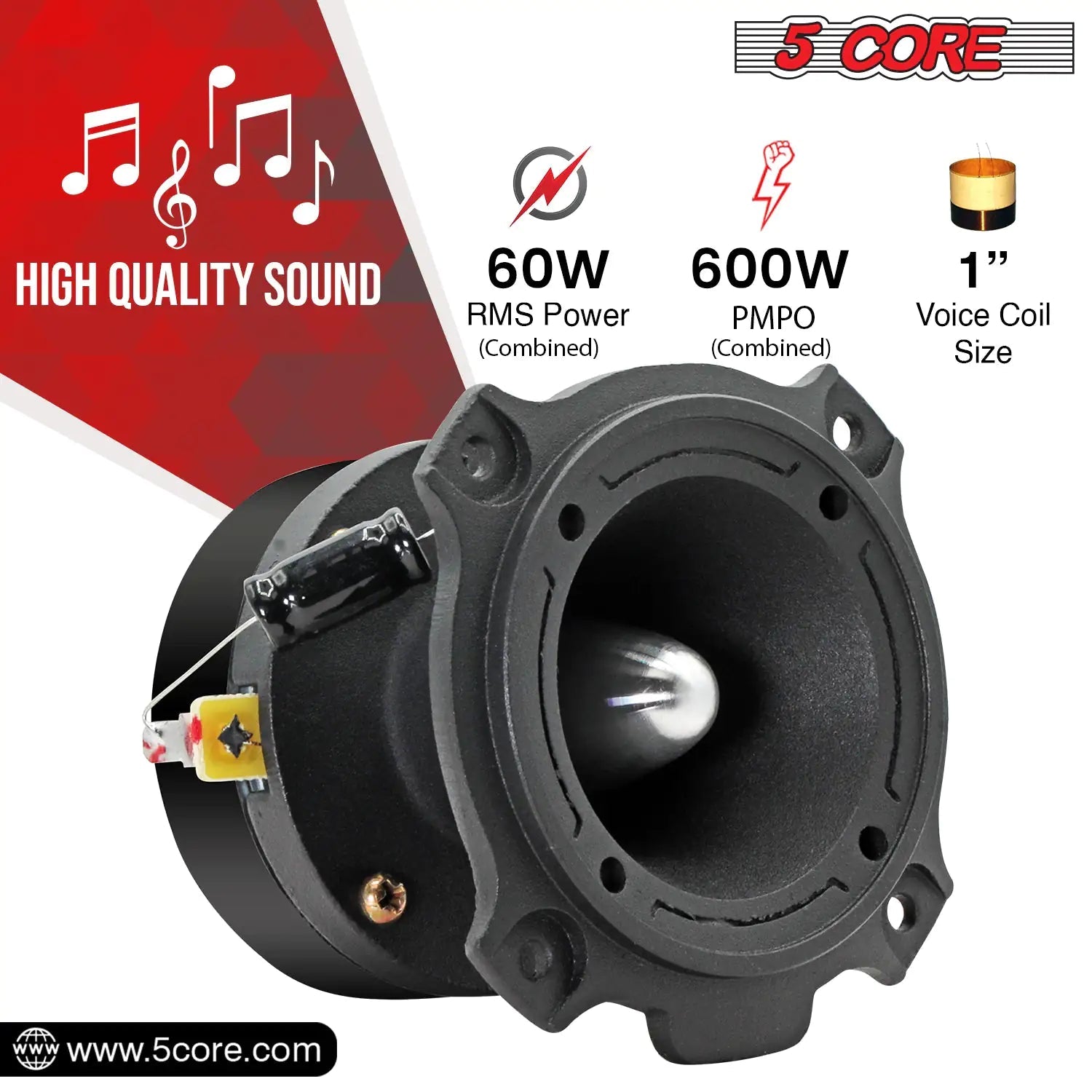 5Core Tweeters Speakers Car Audio Pair 600W Peak 3.5 Inch Super Bullet Tuiters Para Sonido Para Carro - Jaazi Intl