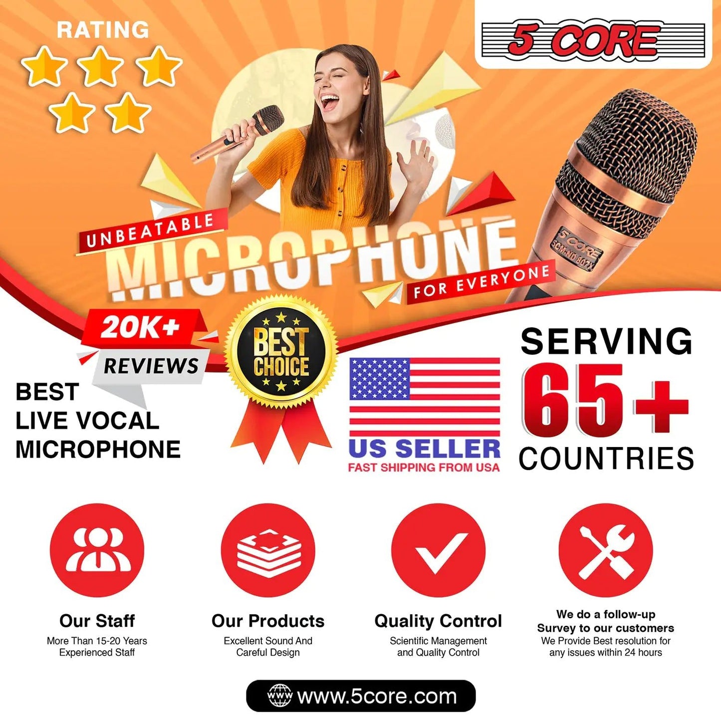 5Core XLR Microphone Dynamic Mic Karaoke Singing Studio Microfono Handheld Mics - Jaazi Intl