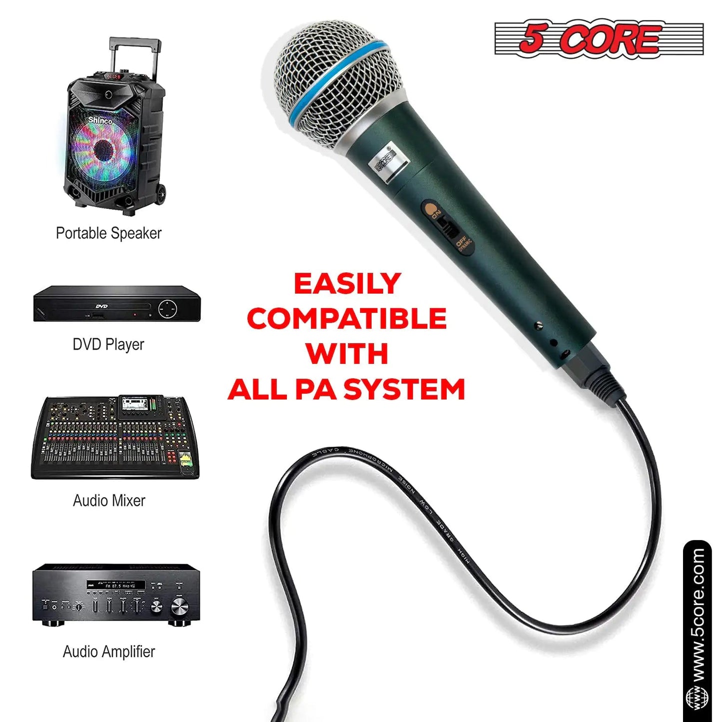 5Core XLR Microphone Dynamic Mic Karaoke Singing Studio Mics Handheld Microfono - Jaazi Intl