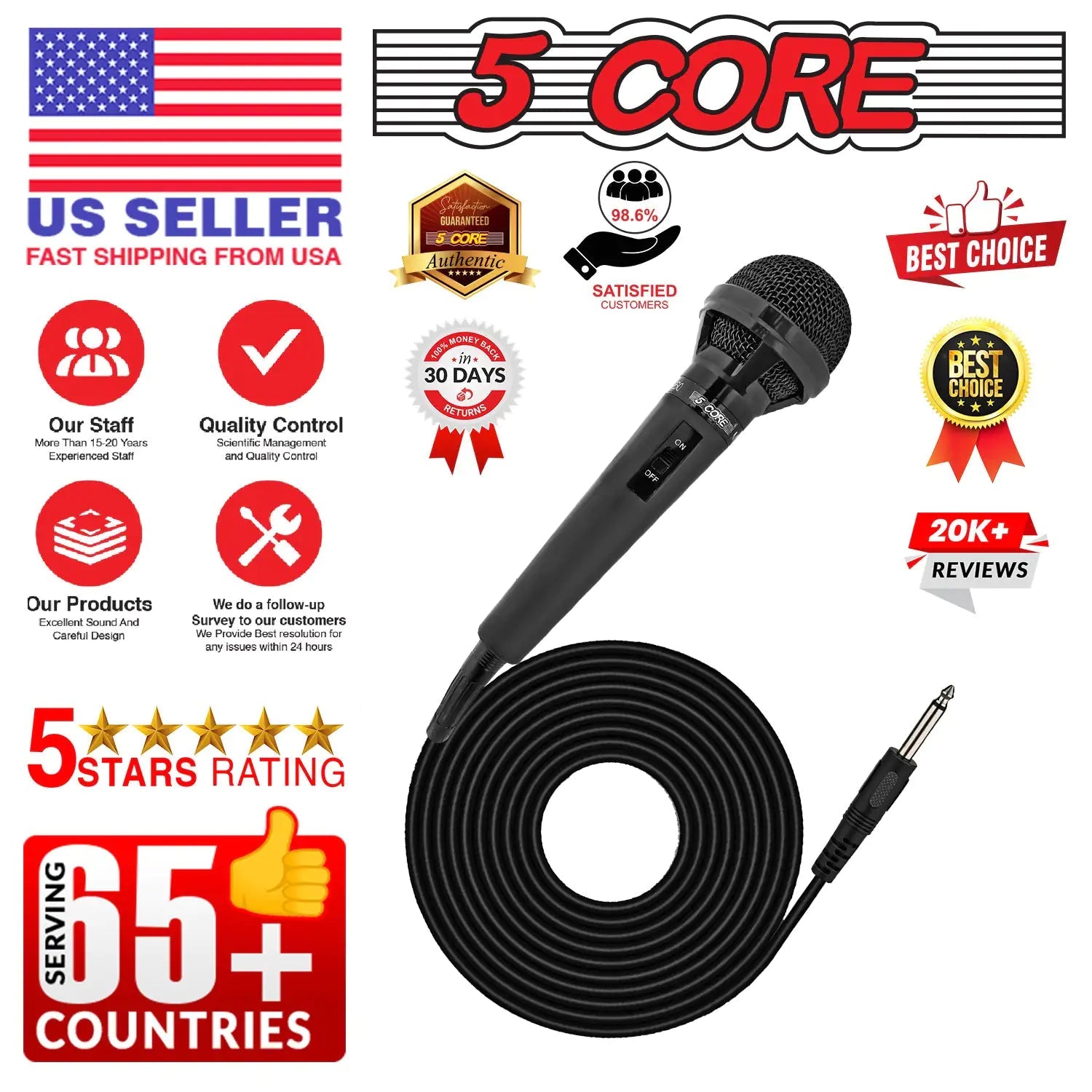 5Core XLR Microphone Dynamic Mic Karaoke Singing Studio Mics Handheld Microfono - Jaazi Intl