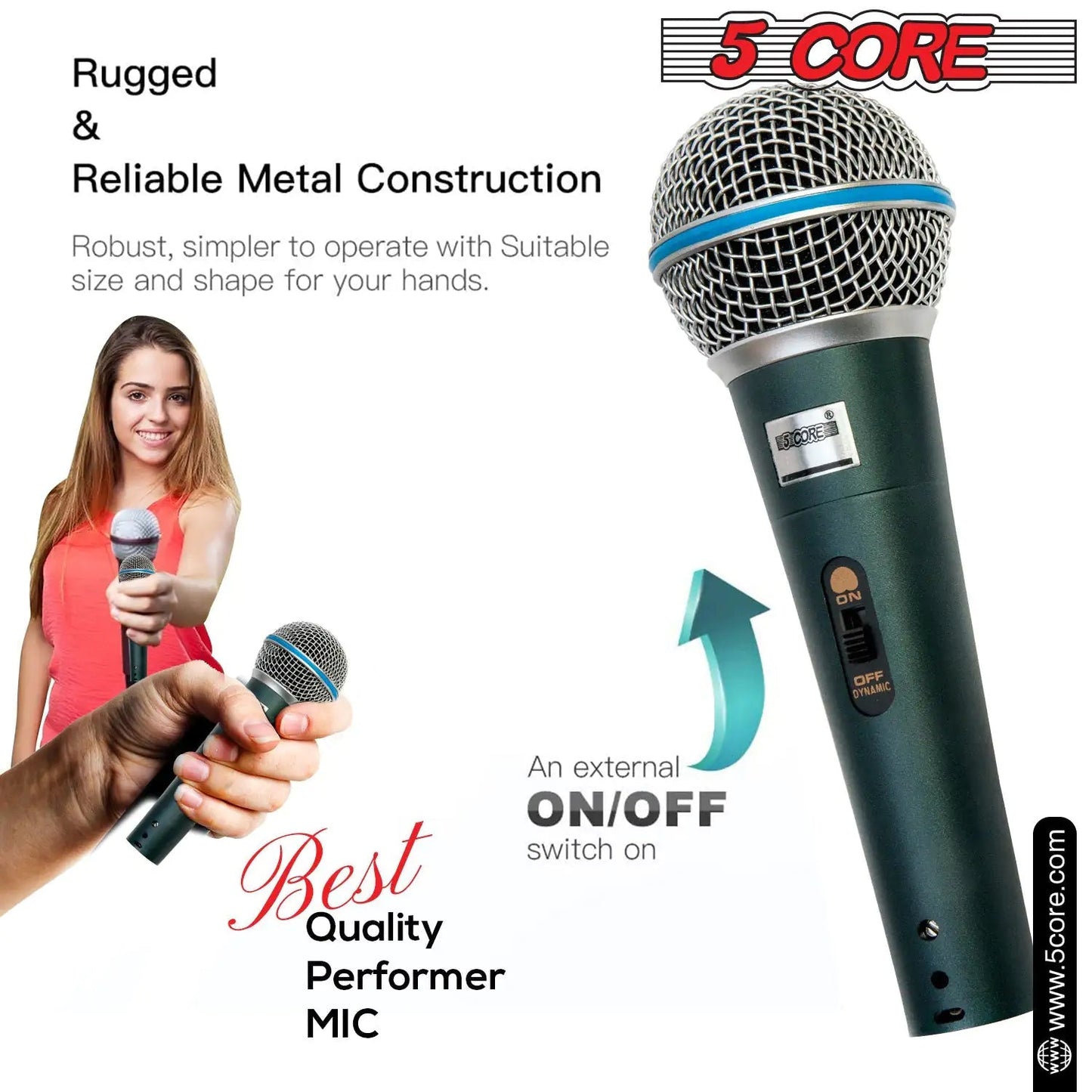 5Core XLR Microphone Dynamic Mic Karaoke Singing Studio Mics Handheld Microfono - Jaazi Intl