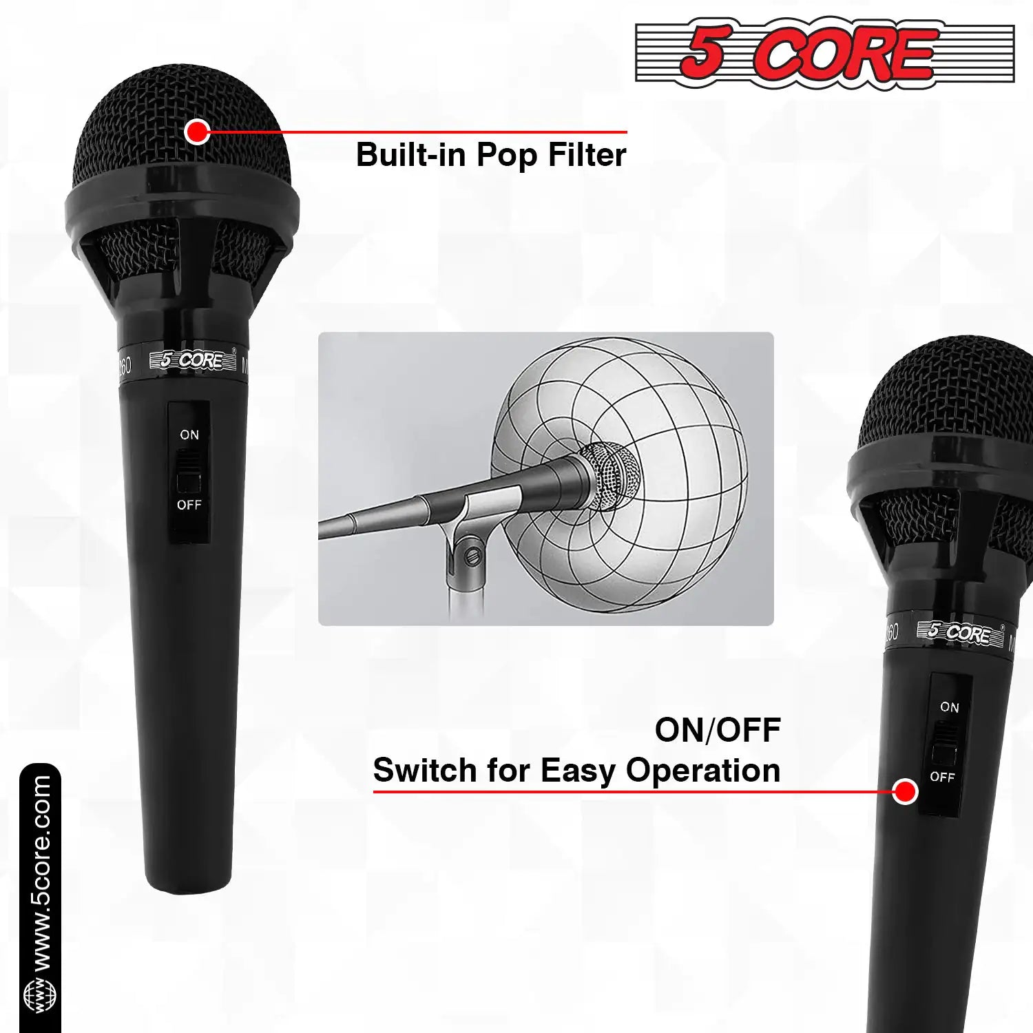 5Core XLR Microphone Dynamic Mic Karaoke Singing Studio Mics Handheld Microfono - Jaazi Intl