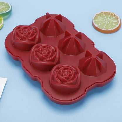 6 - piece Diamond Rose Ice Tray Edible Silicon Ice Cube Mold - Jaazi Intl