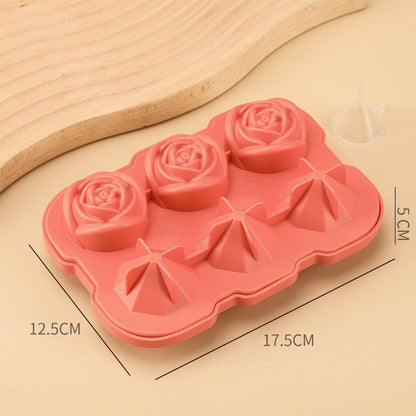 6 - piece Diamond Rose Ice Tray Edible Silicon Ice Cube Mold - Jaazi Intl