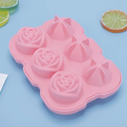 6 - piece Diamond Rose Ice Tray Edible Silicon Ice Cube Mold - Jaazi Intl