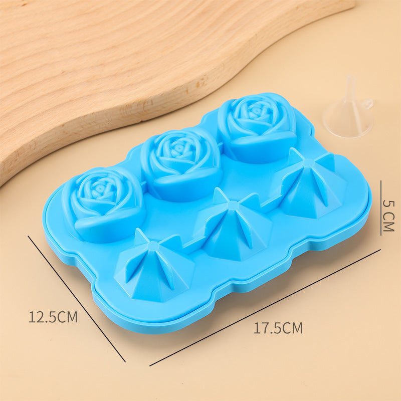 6 - piece Diamond Rose Ice Tray Edible Silicon Ice Cube Mold - Jaazi Intl