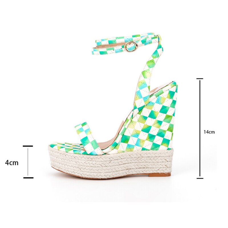 processing time:15 days after placing orders--New Brand Women's Summer Fashion Color Contrast Plaid Cross Stitch Wedge Heel Thick Sole Sandals Elegant Dress Party Shoes