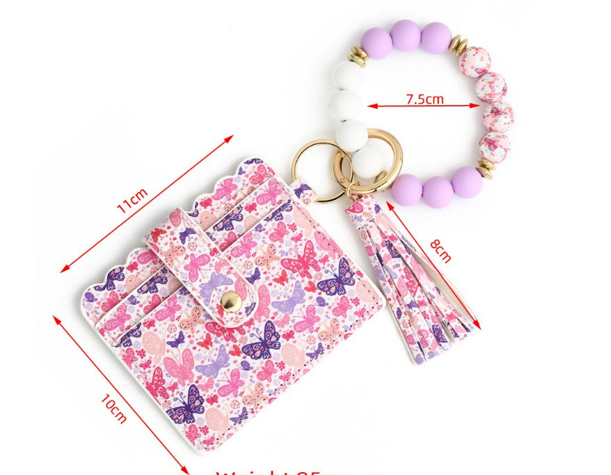 Love Polyurethane Card Holder Silica Gel Key Chain European And American Printed Silicone Beads Bracelet Women's Wallet