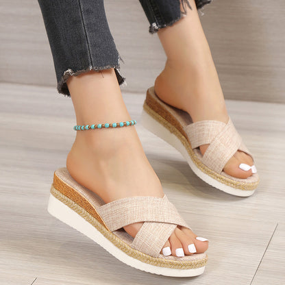 Summer Shoes Women Hemp Wedge Sandals Platform Slippers