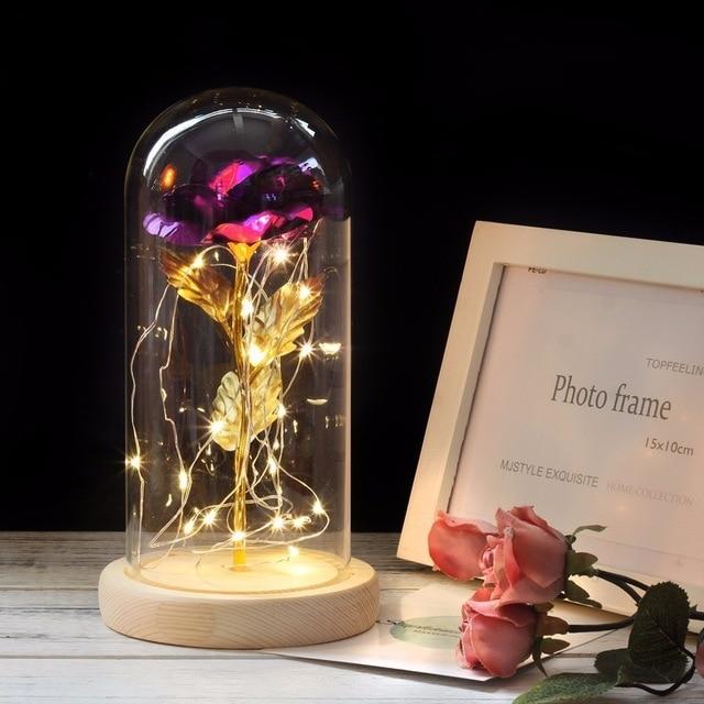 Muttertagsgeschenk, für immer verzauberte Rosenblume in Glas, LED-Licht, Heimdekoration