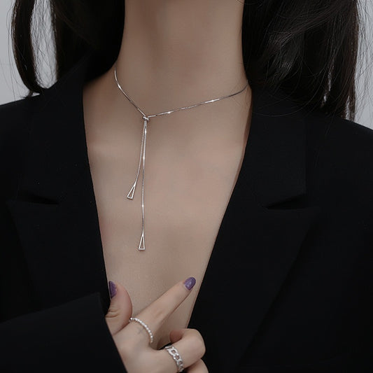 New 925 Sterling Silver Geometric Triangle Necklace for Women Adjustable Clavicle Chain sweater chain Rope chain Jewelry Gifts