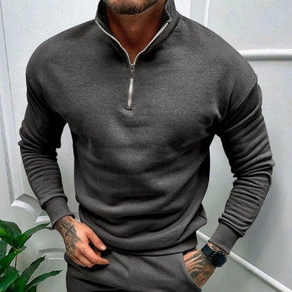 Men's Autumn And Winter Fleece-lined Solid Color Long Sleeve