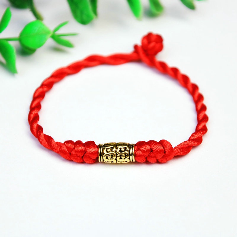 Bracelet en corde rouge Bunbun tissé à la main, pièce de monnaie en cuivre